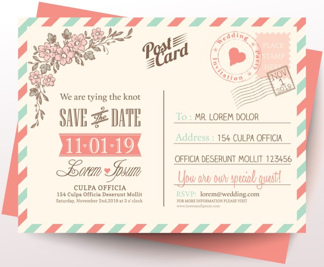 Vintage postcard wedding invitation background