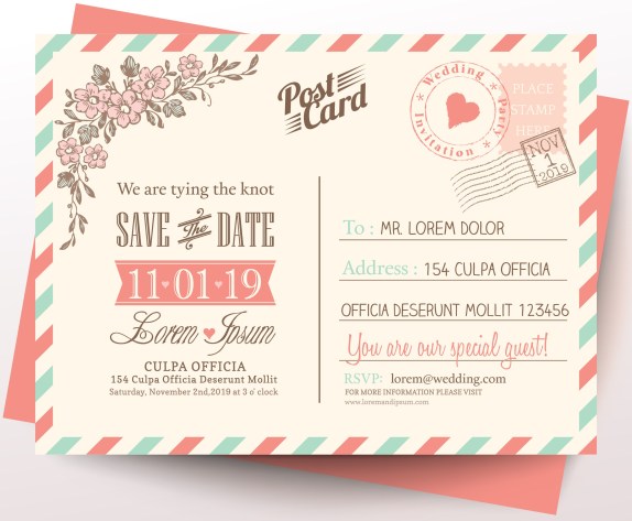 Vintage postcard wedding invitation background
