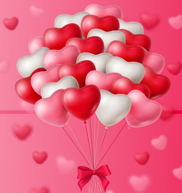 Sale, Happy Valentine Day lettering with bunch of balloons